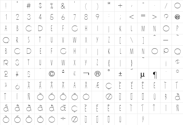 Organda Regular  glyph index