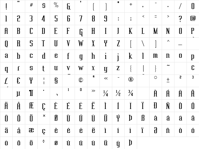 Vahika Regular  glyph index