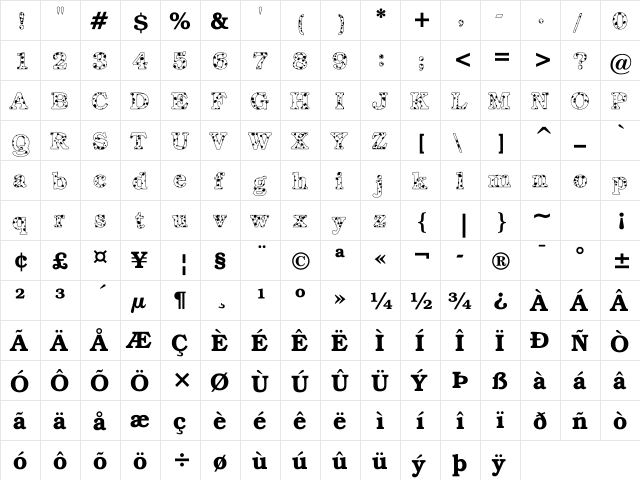 Dalmatian Demi  glyph index