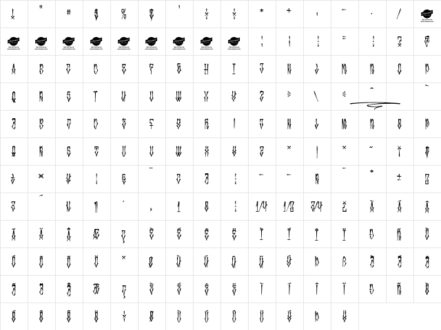 Monsta Tag Personal Regular  glyph index