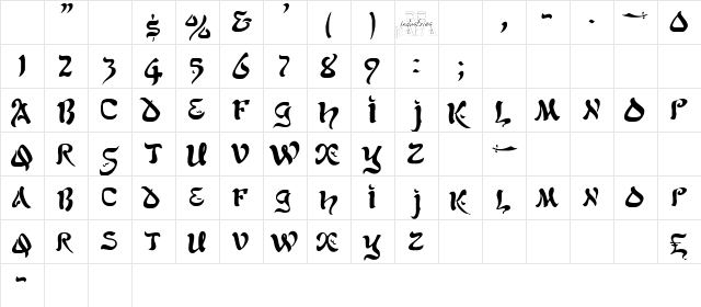 AlfredDrake Regular  glyph index