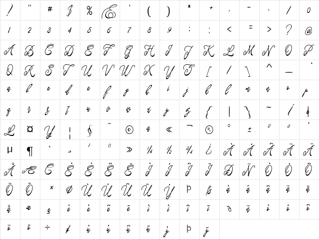 Fastter Regular  glyph index
