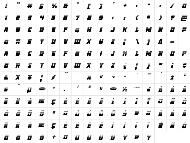 Liberty Legion Halftone Italic Italic  glyph index