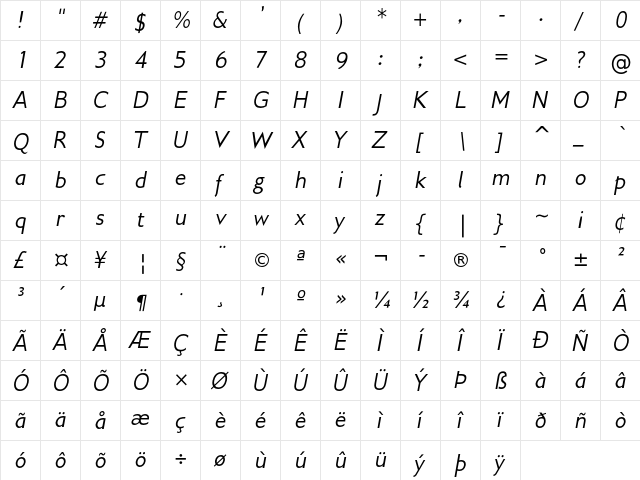 Gillius ADF No2 Italic  glyph index