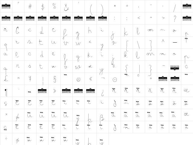 Bimbo Ballpoint  glyph index