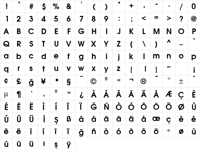 AvantgardeBold Regular  glyph index