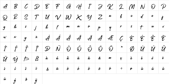 Darkline Regular  glyph index