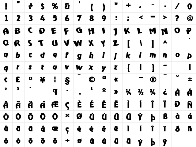 OMEGA Boldo Rocko Regular  glyph index