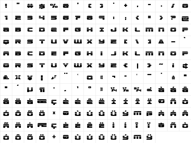 Speed Phreak Condensed Condensed  glyph index