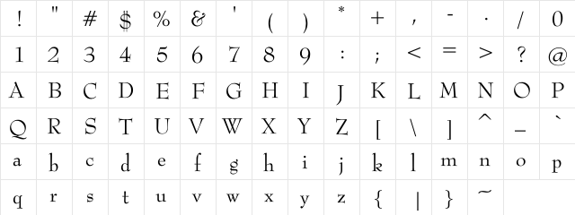 Mannhiem Regular Regular  glyph index