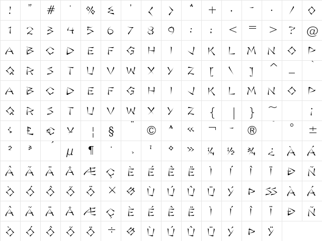 Jade Monkey BTN Light Regular  glyph index