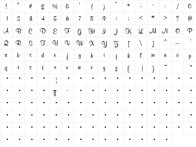 Wedding Invitation 2 Regular  glyph index