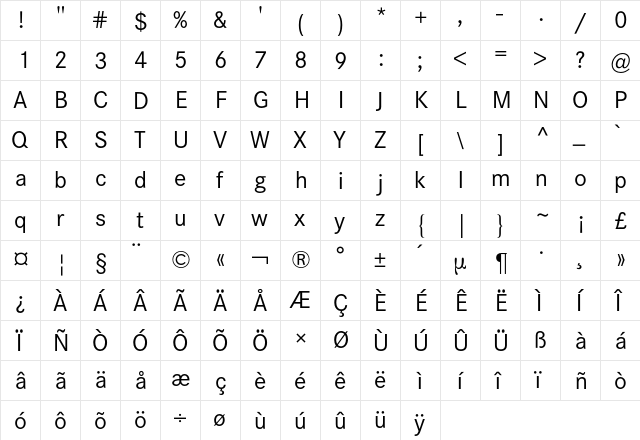 Corporate S BQ Regular  glyph index