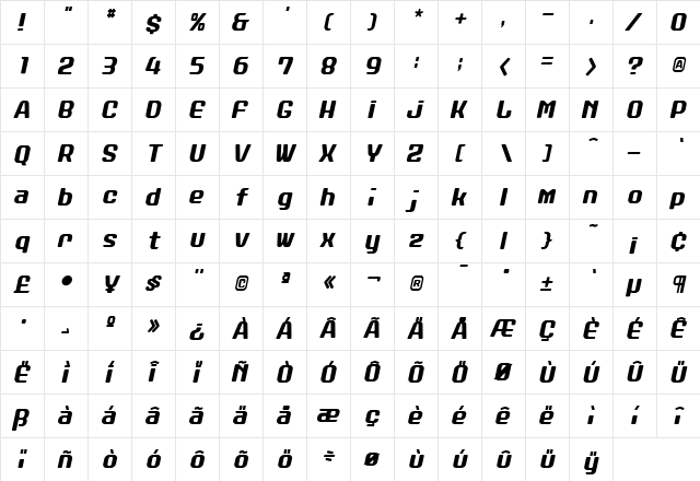 Stanley Regular  glyph index