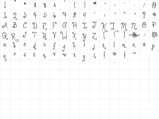 Jheri Curls Regular  glyph index