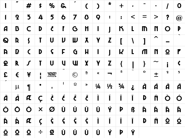 ChiTown NF Regular  glyph index