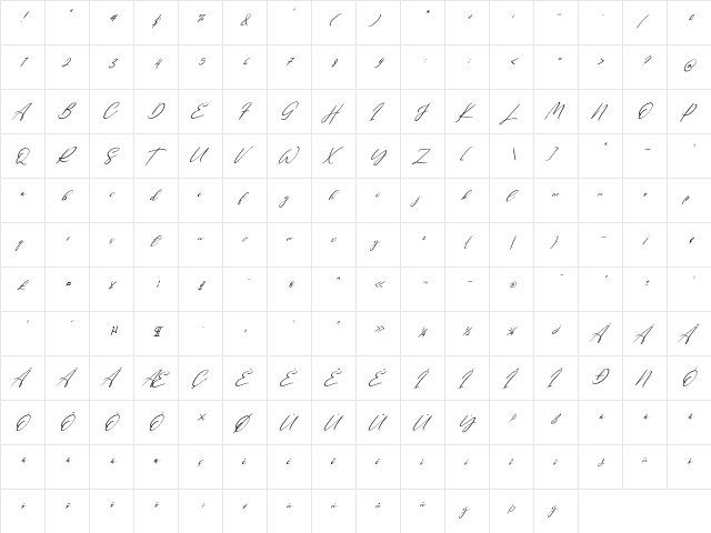 Single Signature Thin Tilted Regular  glyph index