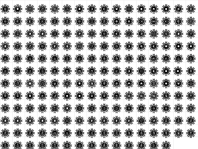 Brody50 Becker Regular  glyph index