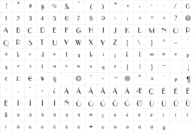 P650-Deco Regular  glyph index