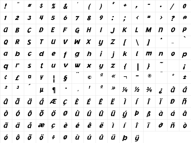 Jacoby ICG BlackItalic  glyph index