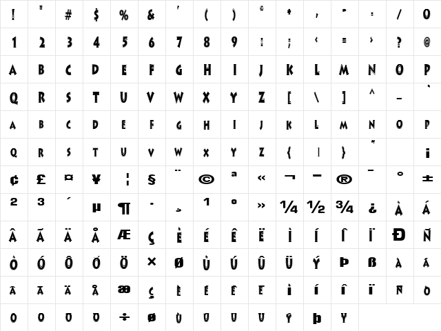HanzelSCapsSSK Bold  glyph index