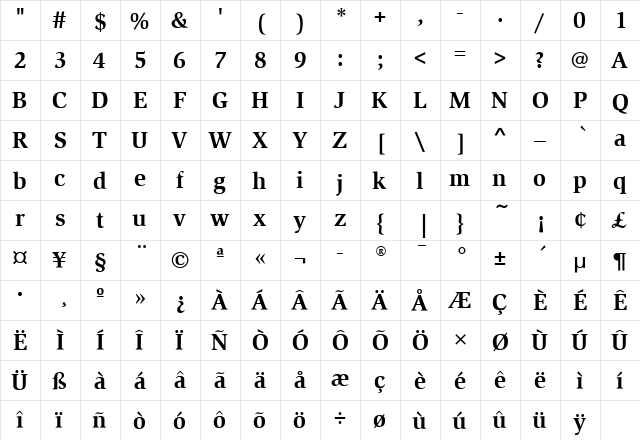 SlimbachITC Bold  glyph index