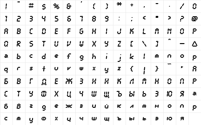 CrystalCyr Regular  glyph index