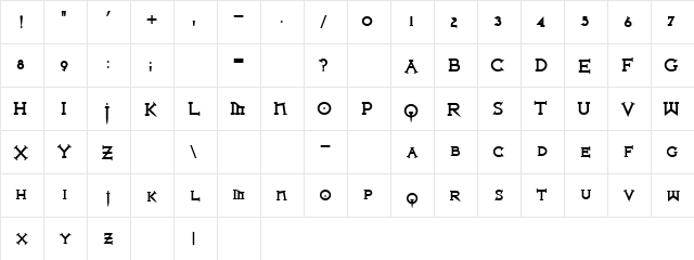 Iron League smallcaps Black  glyph index