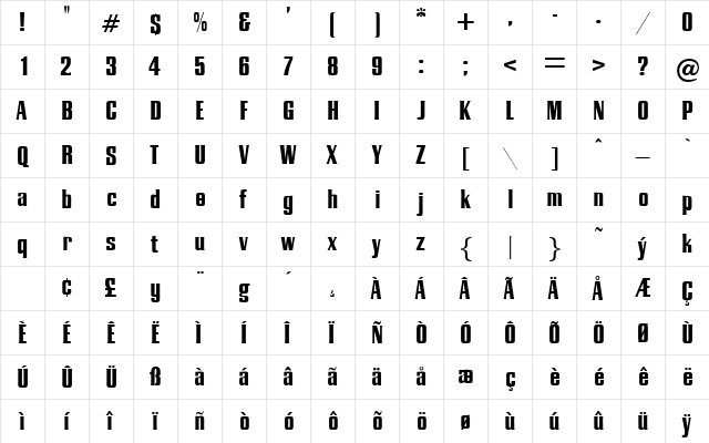 Essex DB Regular  glyph index