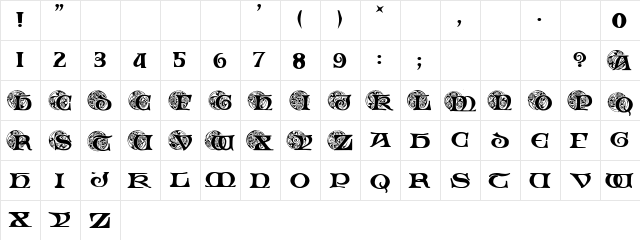 Spiral Initials Regular  glyph index