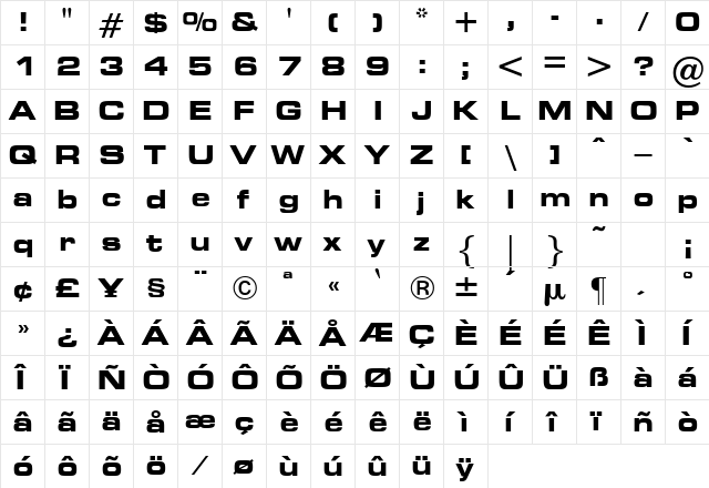 EddmondBold Regular  glyph index