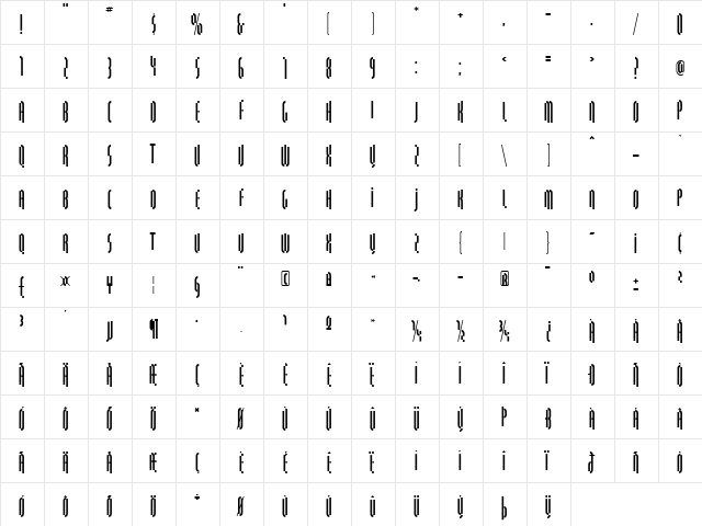 QuasariaLL Regular  glyph index