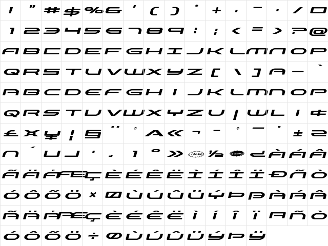 Antietam Expanded Italic Expanded Italic  glyph index