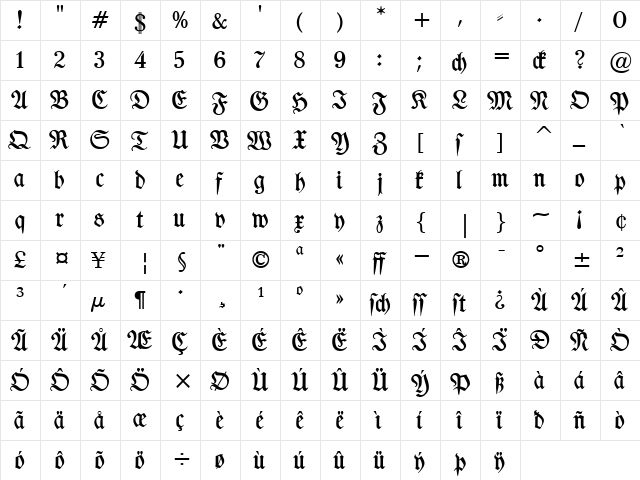 TypographerFraktur Medium  glyph index