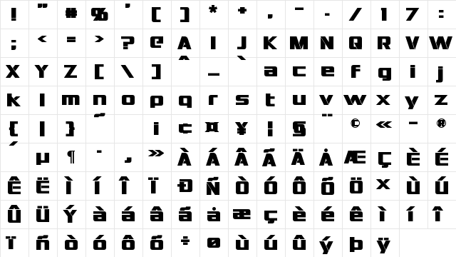 Interceptor Bold  glyph index