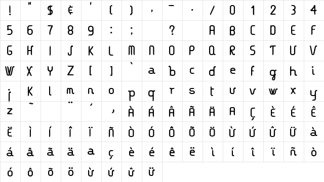 Vague Roman  glyph index