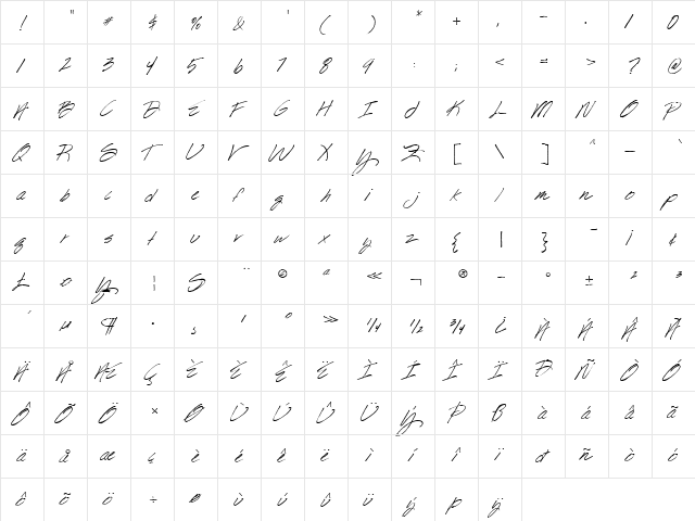 SU Steele Script Regular  glyph index