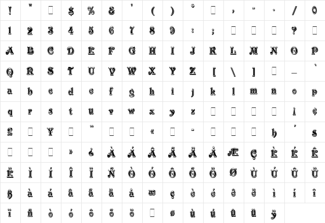 Victorian-InlineShaded Regular  glyph index
