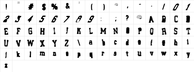 Brain Stew Regular  glyph index