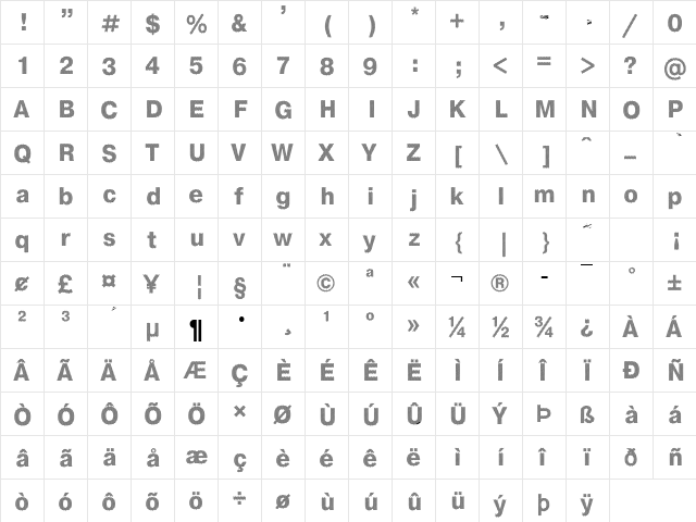Stripe DB Normal  glyph index