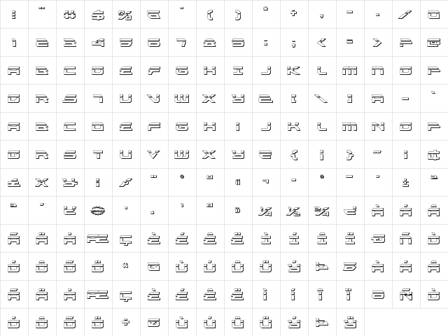 Alexis Bullet Regular  glyph index