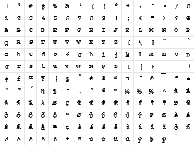 DTCRoughM24 Regular  glyph index