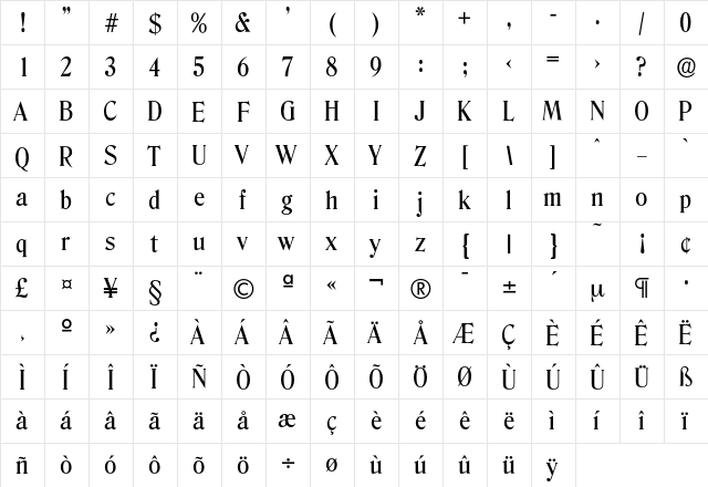 Denver-Medium Regular  glyph index