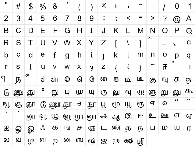 TabAvarangal2 Regular  glyph index