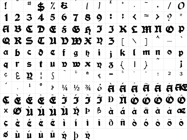 Johnson Regular  glyph index