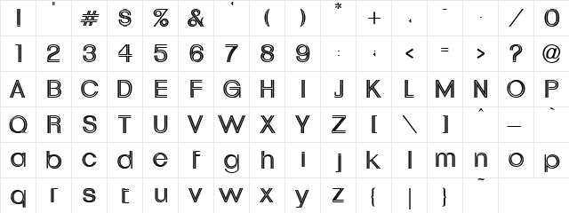 Uptight Regular  glyph index