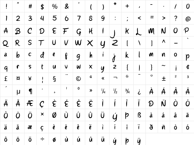 Parisien Night Regular  glyph index