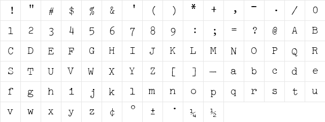 Selectric Pica Regular  glyph index
