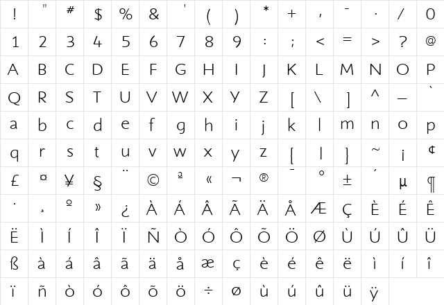 ShinnLight Regular  glyph index
