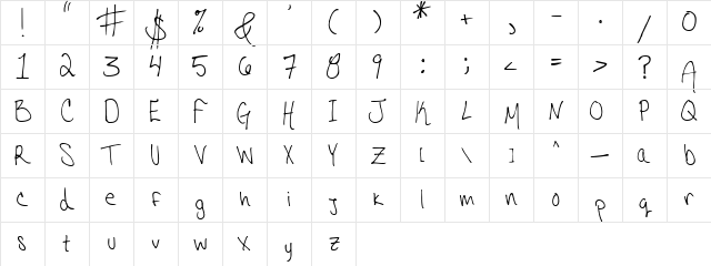 Hannahs Messy Handwriting Regular  glyph index